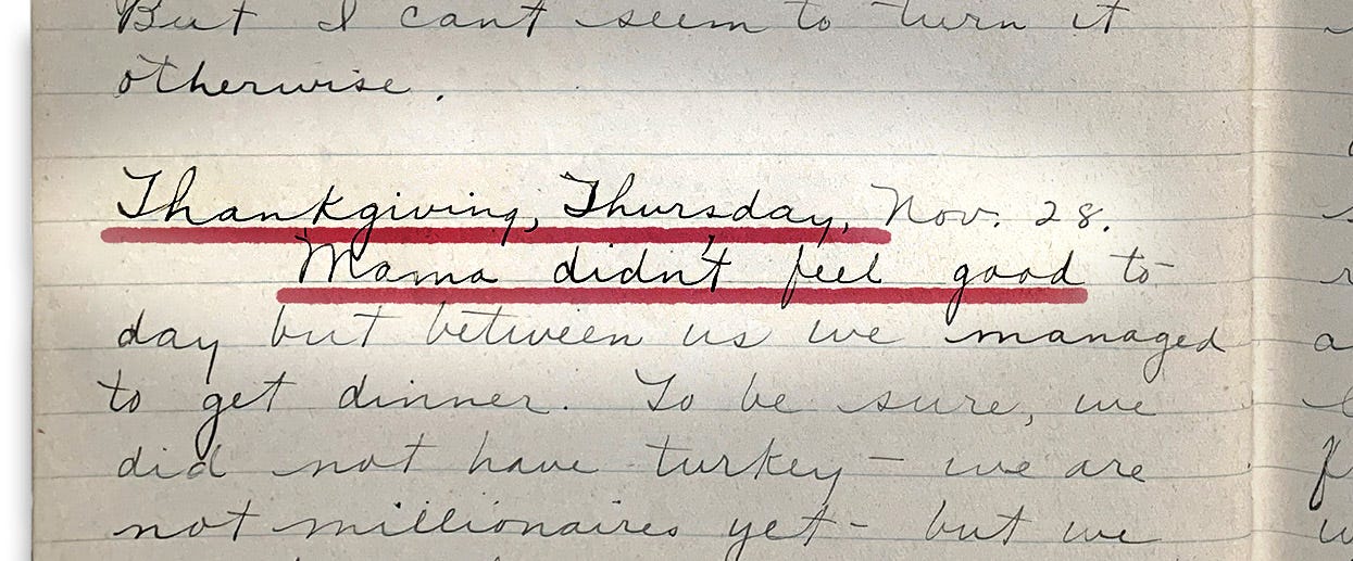 Seattle resident Violet Harris recounts Thanksgiving Day in her diary on Nov. 28, 1918.