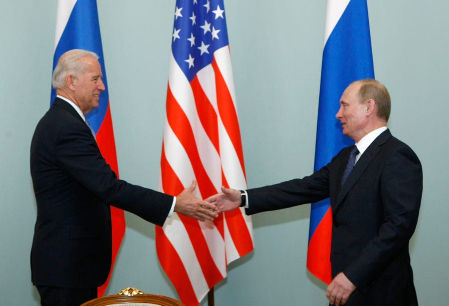 Vice President Joe Biden shakes hands with Russian Prime Minister Vladimir Putin in Moscow on March 10, 2011. The two plan to meet again in June.