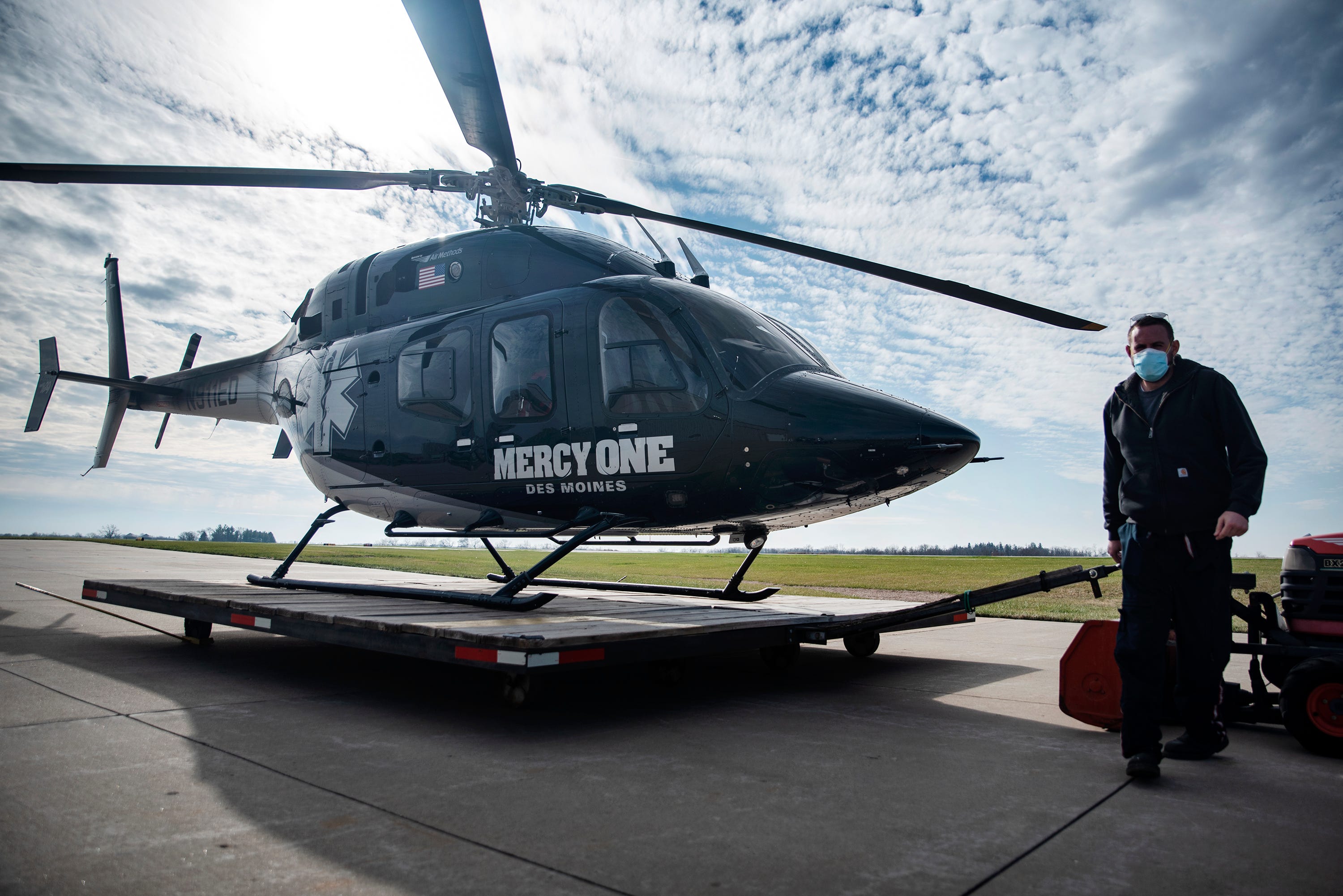 A MercyOne air ambulance unit is seen on Nov. 20, 2020, in Knoxville. Air ambulance use increased sharply as COVID-19 hospitalizations soared in October and November.