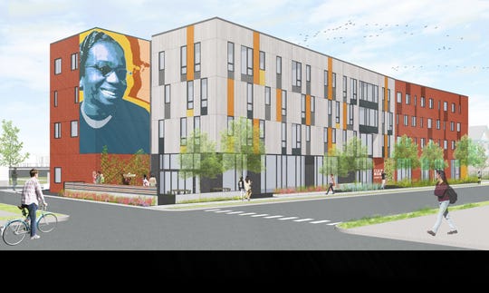 A rendering of the Ruth Ellis Clairmount Center, slated to open 2022, which will offer permanent supportive housing, a health clinic and community space for LGBTQ youth in Detroit.