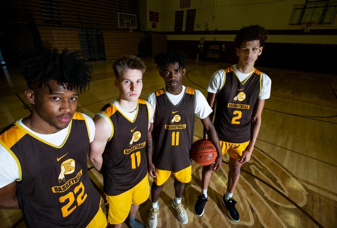 Kickapoo Basketball players (from left) Cameron Liggins, Isaac Haney, Anton Brookshire, and Trevon Brazile.