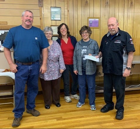 Pictured from the left at Blooming Grove Fire Department: Bob Reidenbach, Fire Chief; Shirley Lanning, Auxiliary Vice President; Robin Skibber, Auxiliary President; Meg Janusewski, Auxiliary Treasurer and Robert Donahue, FD President & Assistant Chief.