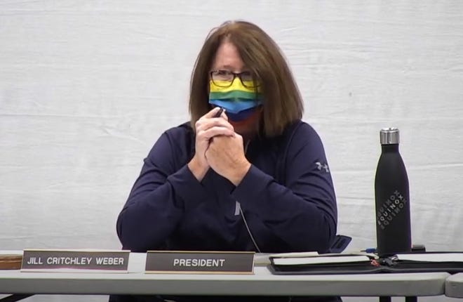 Jill Critchley Weber, seen during a School District of the Chathams school board meeting on Nov. 12, 2020. Weber discussed the dismissal of a lawsuit filed by parent Libby Hilsenrath, who claimed the school was promoting Islam by using materials that called the children to convert.