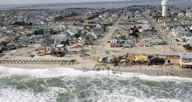Superstorm Sandy damage in Ortley Beach, NJ, was viewed during a flight along the Jersey coastline with then-Vice President Joe Biden Sunday afternoon., November 18, 2012.