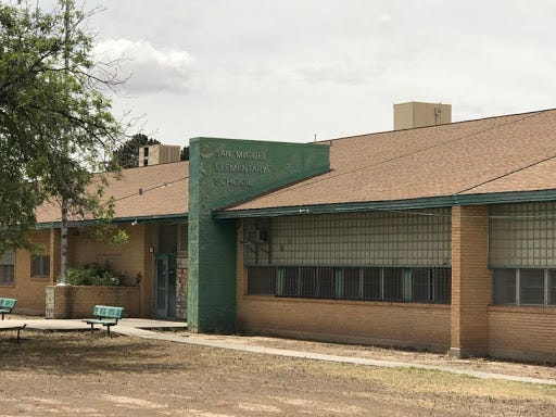 San Miguel Elementary School pictured before it was torn down on Nov. 16. The mosaic tile art project made by former students will remain at the front entrance and east wing of the building.