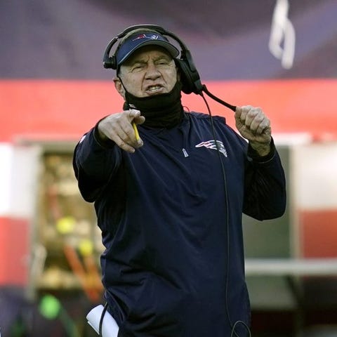 Patriots head coach Bill Belichick shows his displ