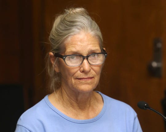 In this Sept. 6, 2017, file photo, Leslie Van Houten attends her parole hearing at the California Institution for Women in Corona, Calif.