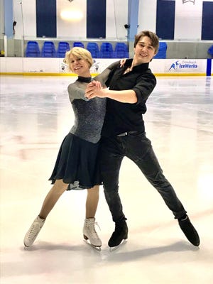 Adult skater Michele Kelley and ice dancer and coach Temirlan Yerzhanov at Palm Beach Ice Works in West Palm Beach.