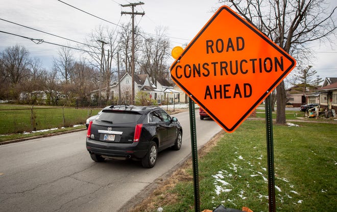 Road signs indicate construction near Wheeling Avenue on Dec. 3. City officials have said they completed all 2020 projects that they set out to do at the start of the year.