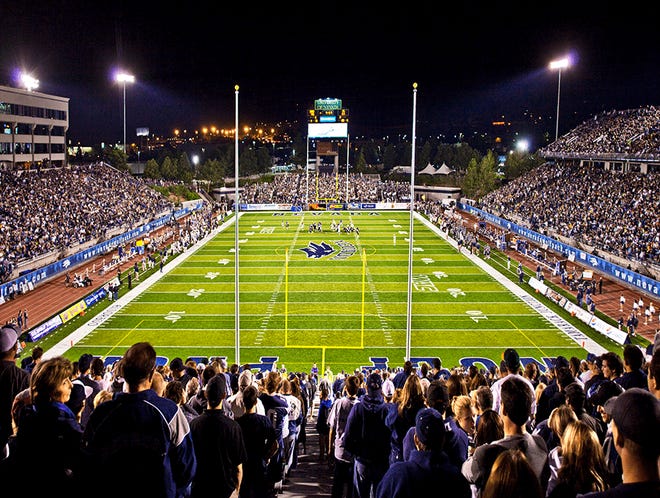 Mackay Stadium at Nevada shown when fans were allowed at games.