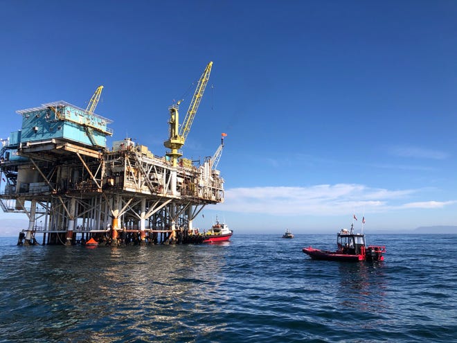 Vessels from the U.S. Coast Guard, TowBoatUS Ventura and the Ventura Harbor Patrol responded to an industrial accident at Platform Gilda Wednesday, Dec. 2, 2020 off the Ventura County Coast.
