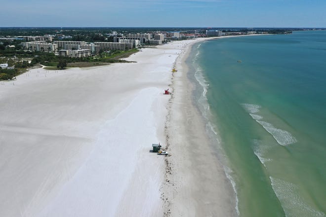 An aerial view of the Siesta Key Beach. Gary Kompathecras wants to build a seven-story, 120-room hotel at Siesta Key’s south entry on Old Stickney Point and Peacock Roads. The proposed structure would sit on a little over one acre.