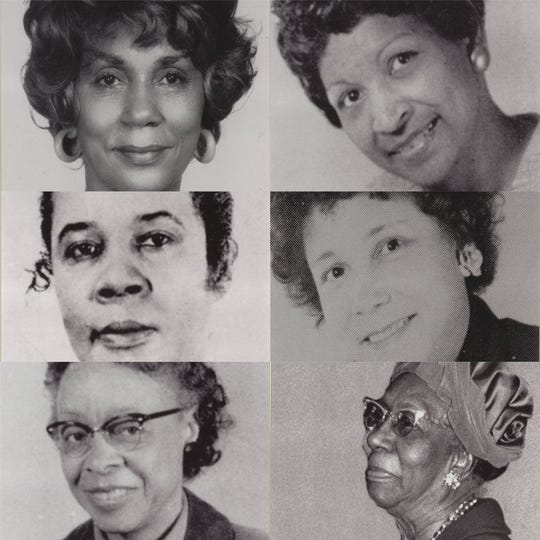 Six members of the Women's Political Council of Montgomery, Alabama. From top left to right, Geraldine Nesbitt, Thelma Glass, founder Mary Fair Burks, President Jo Ann Robinson, C.D. Alexander and Irene West.