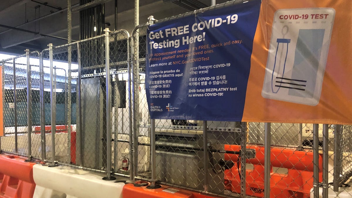 New York's LaGuardia Airport offers free rapid COVID-19 tests in a corner of a parking garage at Terminal B.