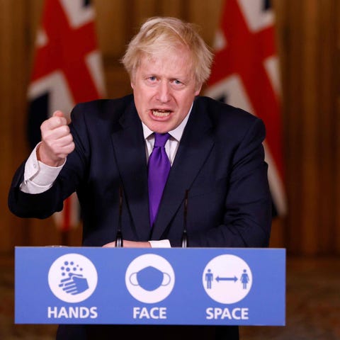 Britain's Prime Minister Boris Johnson speaks duri