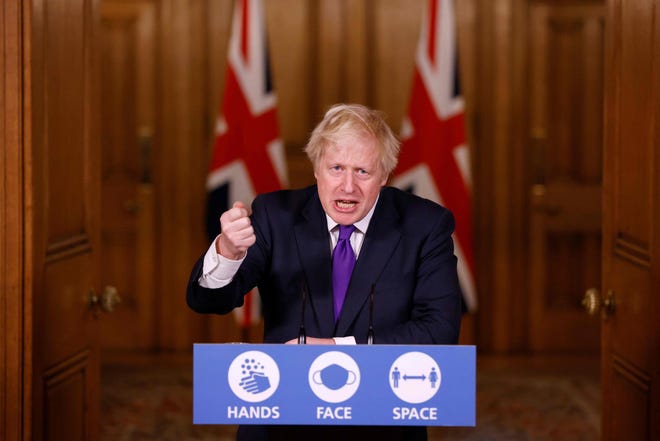 British Prime Minister Boris Johnson announced that Christmas shopping and gatherings in southern England must be canceled because of rapidly spreading infections blamed on the new coronavirus variant.