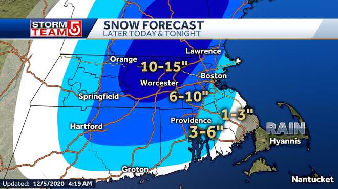 For Massachusetts, forecasters now predicting up to 15 inches of snow