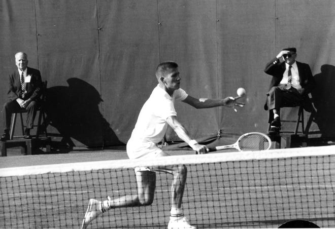 Dennis Ralston at play against Jim Hobson in the National Tennis Championships at Forest Hills in 1965. 
Ralston, a five-time Grand Slam doubles champion who was one of the initial players signed to the professional World Championship Tennis tour in the 1960s and an International Tennis Hall of Fame inductee, died Sunday at 78.