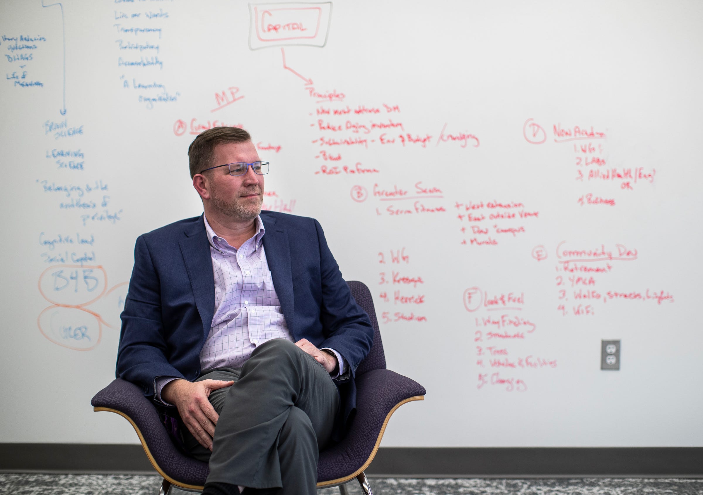 Albion College president Mathew B. Johnson in his office at Albion College in Albion, Friday, Nov. 20, 2020.