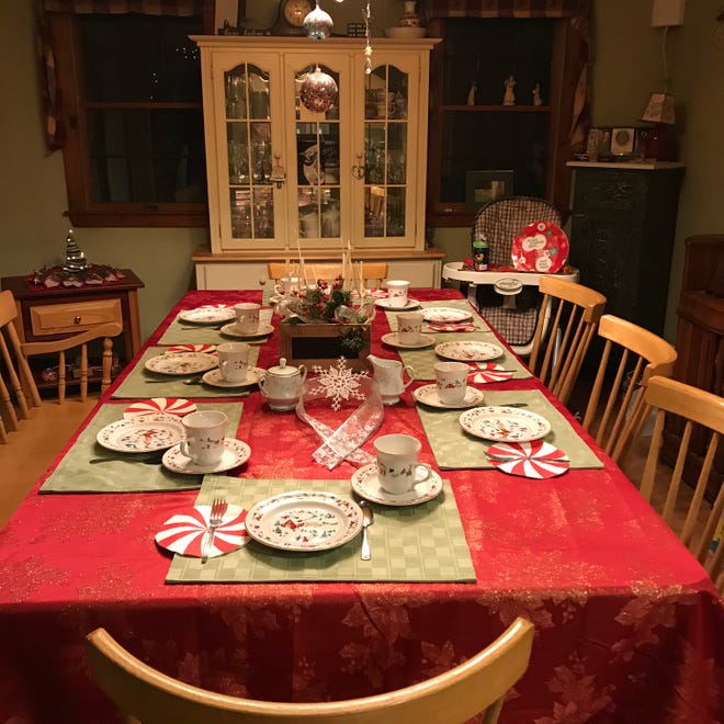 Linda and Tom Baran's table is set for the virtual Christmas Tea and Fashion Show, a fundraiser for Fair Tide Thrift Shop sponsored by the Second Christian Congregational United Church of Christ of Kittery. The virtual fundraiser will take place from Dec. 9 to 13.