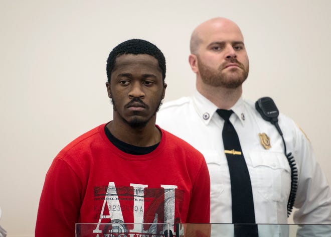 Momoh Kamara, of West Boylston, appears in Worcester Superior Court, March 15, 2019.  Kamara has been indicted in connection with a set fire on Lowell Street in Worcester that led to the death of firefighter Christopher Roy on Dec. 9, 2018.