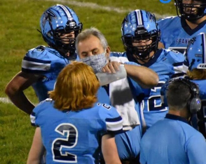Leo Day is shown serving as Frankfort's water boy during the 2020 season, a role he performed for nearly 20 years. In addition, Day served as an officer in the Frankfort Athletic Booster Club for 20 years as well.