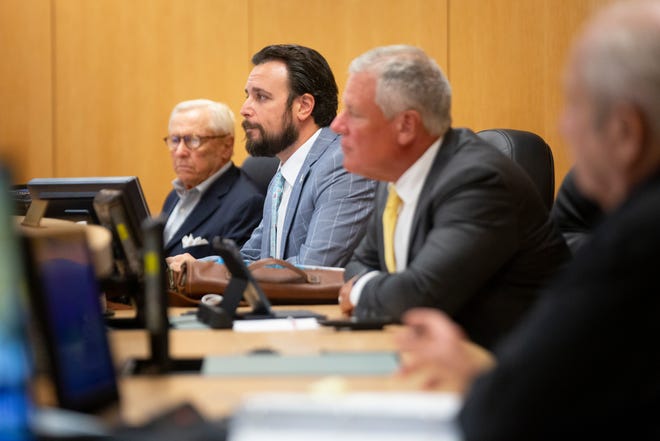 From left to right, councilor Erik Brechnitz, chairman Jared Grifoni, vice chair Greg Folley, and councilor Joe Rola listen to speakers during a Marco Island City Council meeting in the community room on Monday, December 7, 2020. 