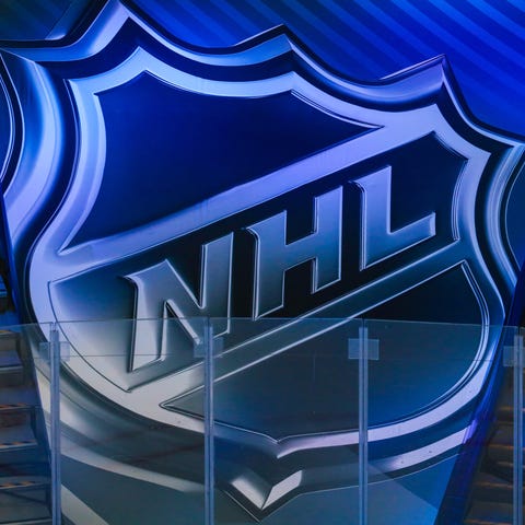 General view of NHL logo in the stands during the 