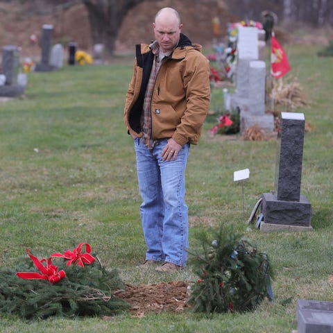 Frank "Keith" Malinowski visits a gravesite at Che