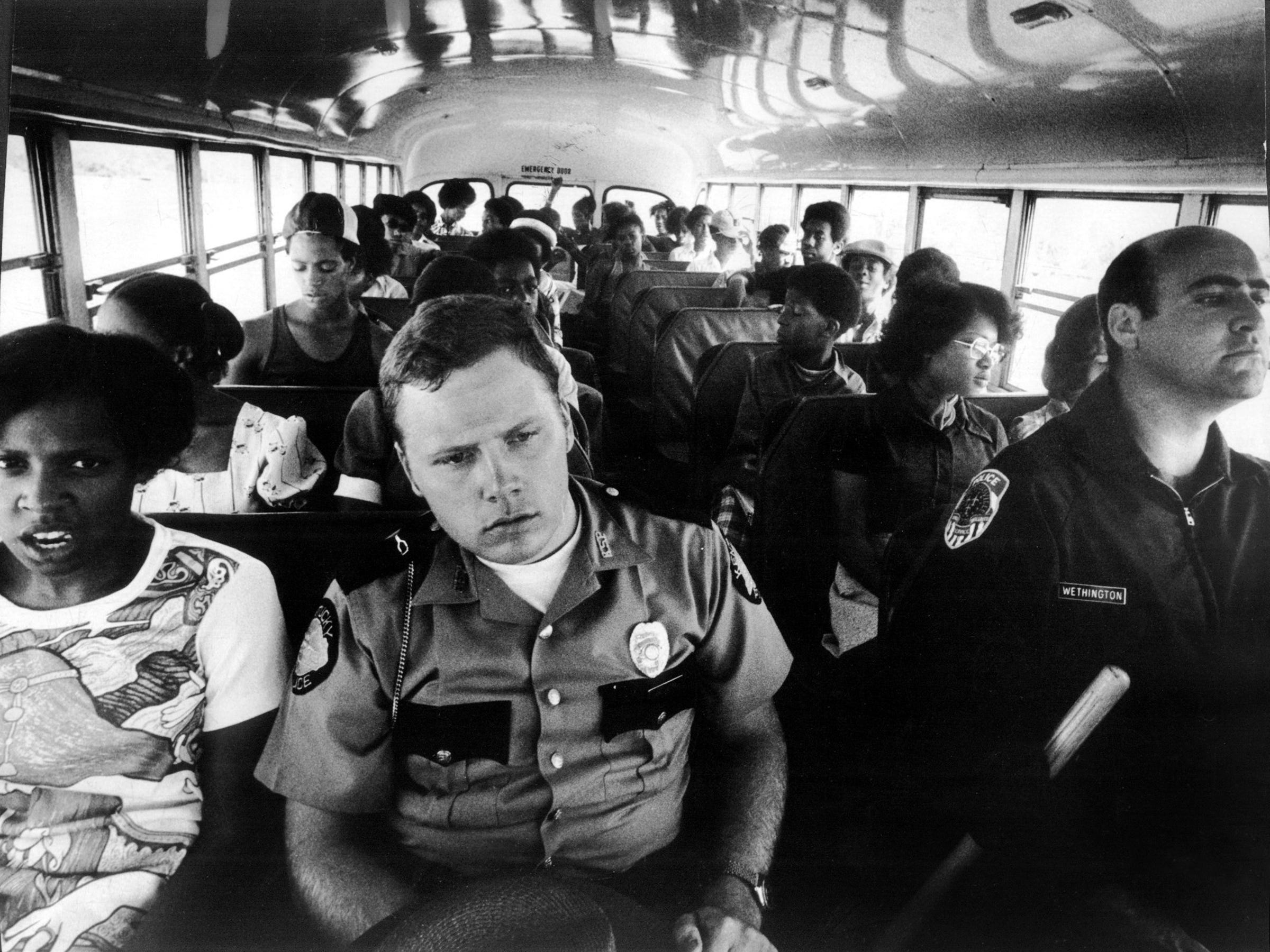 Federal Judge James F. Gordon ordered immediate, mandatory busing for about 23,000 student to achieve racial balance in Jefferson County schools. White protesters in southern Jefferson County throw rocks at school buses, which have police officers aboard. Tear gas is used and a policeman loses an eye in rioting. Gordon's ruling stands for 25 years until dissolved by another federal judge, John G Heyburn II.