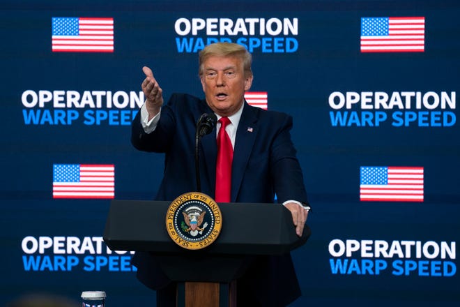 President Donald Trump appears at an Operation Warp Speed Vaccine Summit at the White House complex on Dec. 8.