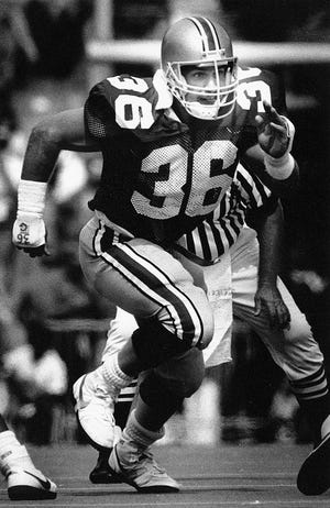 Chris Spielman in action for Ohio State, Oct. 22, 1987.