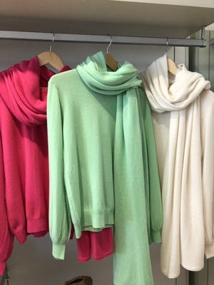 Abby's on the Island offers cashmere sweaters from its private label "Margrit." They come with a shawl and retail for $395.