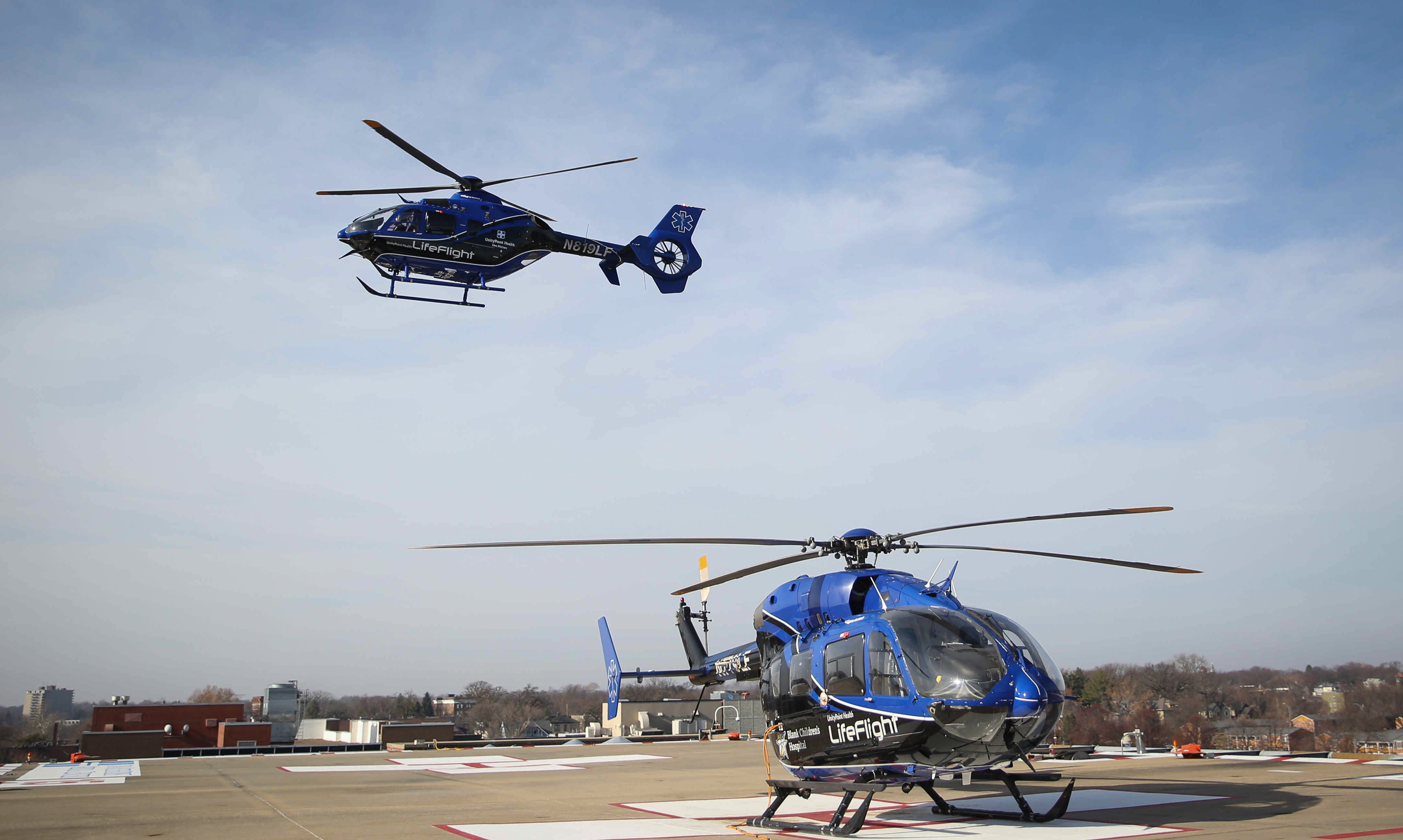 1138 DES MOINES -- A UnityPoint LifeFlight helicopter lifts off from the 8th-floor helipad on Tuesday, Dec. 8, 2020, at Methodist Hospital in Des Moines after clearance to fly was given. Earlier, heavy fog had grounded all helicopters. 