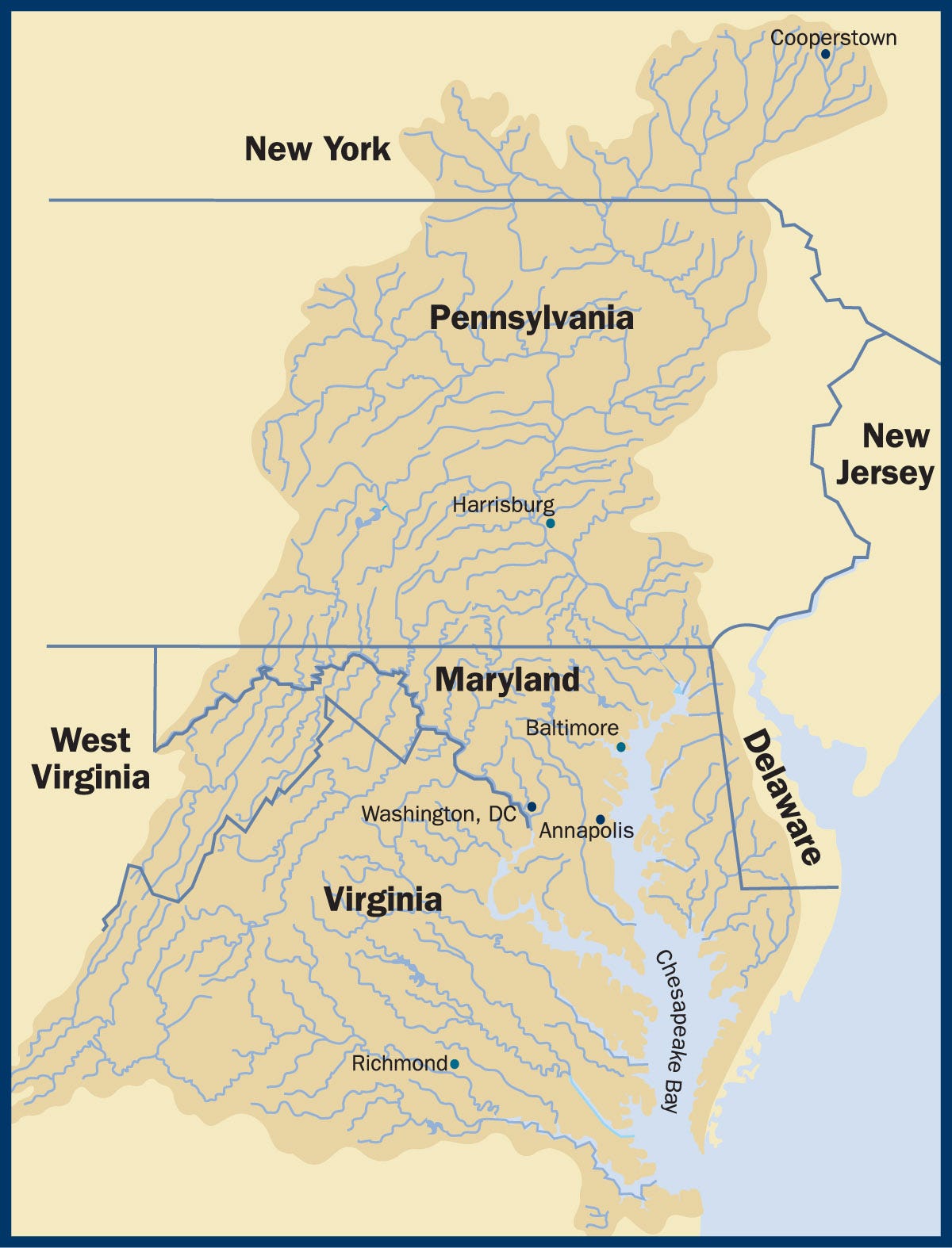 The Chesapeake Bay watershed includes parts of seven states.