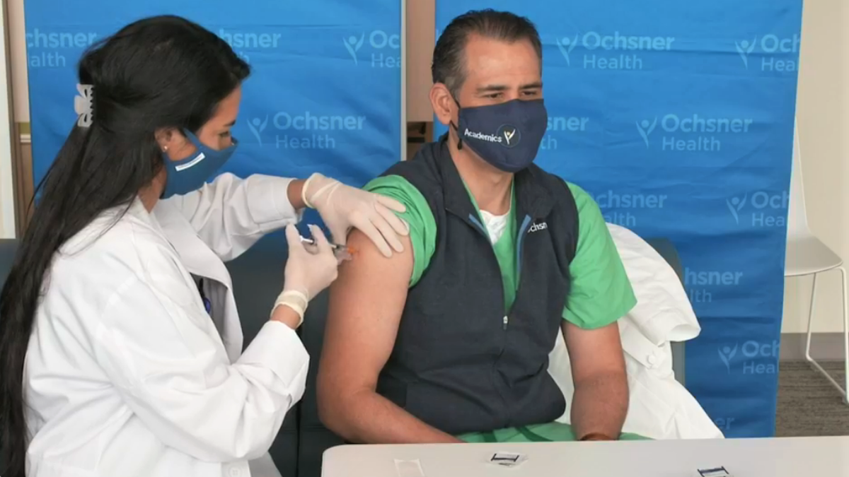 Dr. Leo Seoane, chief academic officer for Ochsner Health System, becomes among the first Louisianans to be vaccinated for COVID-19 as Louisiana's frontline healthcare workers begin to receive the first COVID-19 vaccinations in the state on Monday, Dec. 14, 2020.