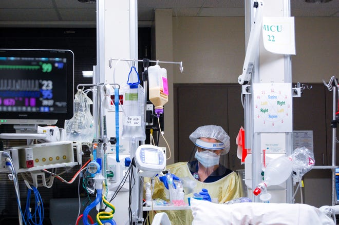 This undated photo provided Dec. 14 by the University of Alabama Birmingham shows the inside of UAB Hospital's COVID-19 intensive care unit.