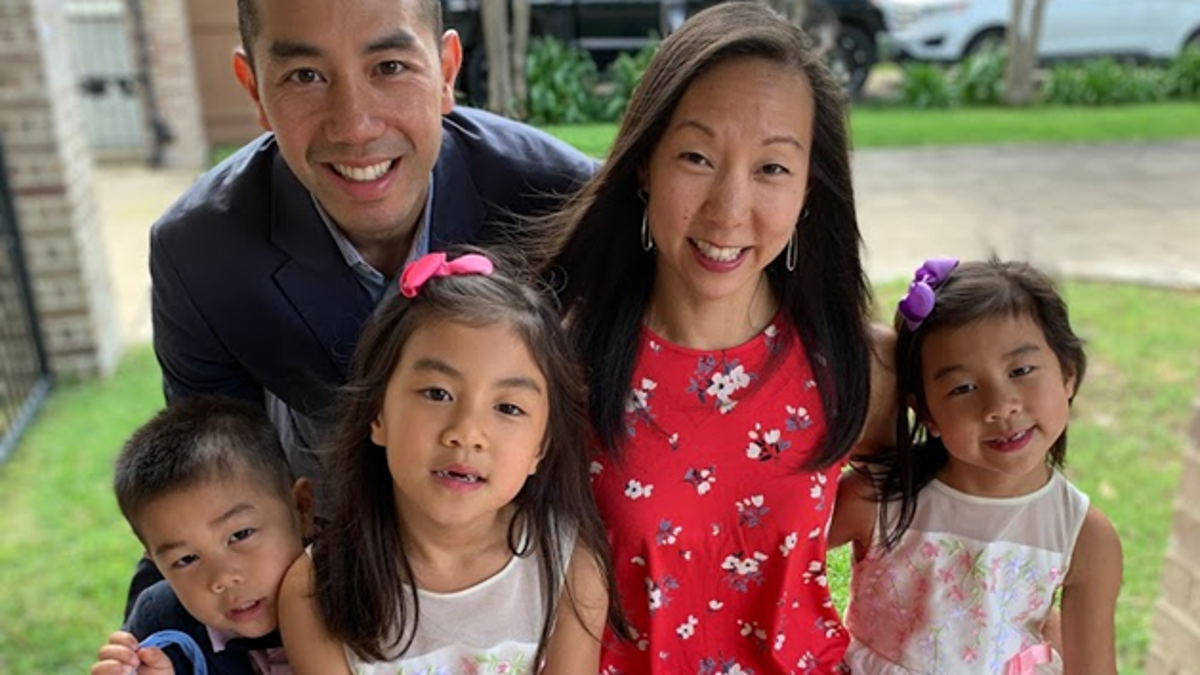 Jimmy J. Tran with his wife, Lisa, and three children.