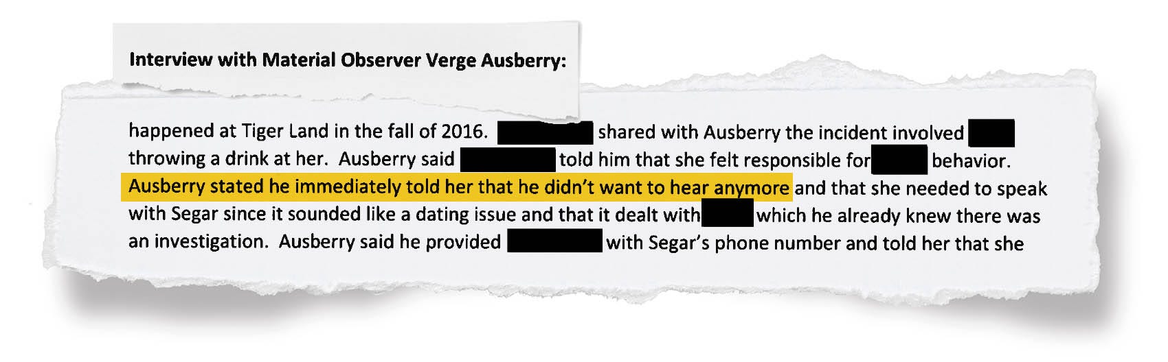 LSU Deputy Athletics Director Verge Ausberry told a female student he didn't want to hear her allegations of abuse by an athlete, and to report it to Senior Associate Athletic Director Miriam Segar instead, according to a Title IX report.