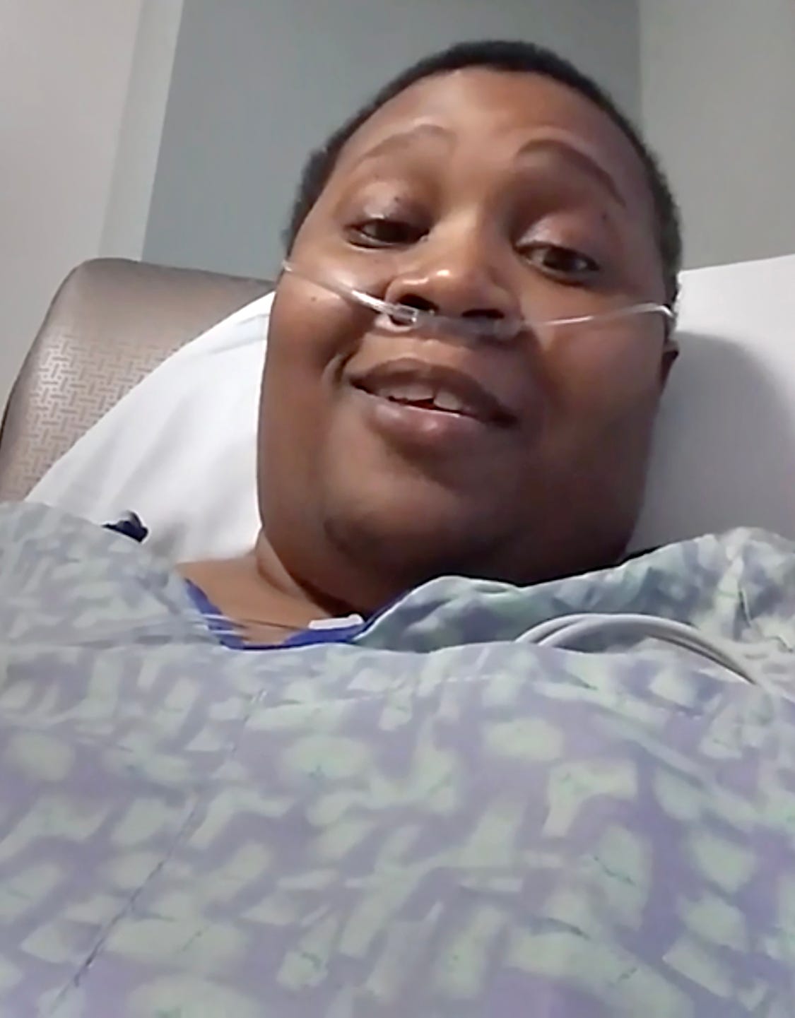 Monique Baldridge, 52, of Detroit, records herself in a Facebook Live dispatch to family and friends on March 20, 2020 from her bed at Ascension St. John Hospital in Detroit. She died with COVID-19 on March 27, 2020. 