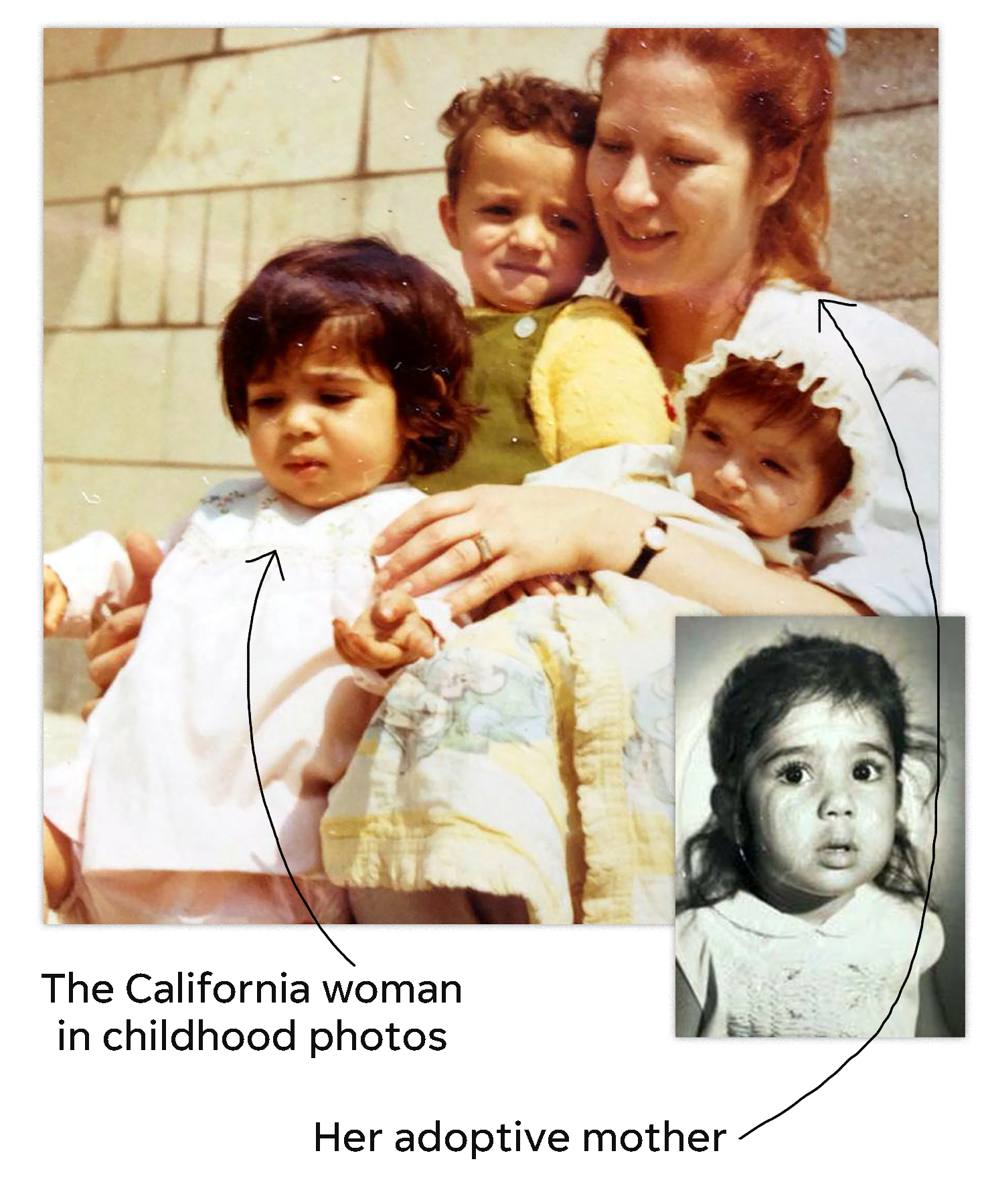 A photo of the California woman, far left, when she was a child with her adoptive mother and siblings in Iran. Adopted from Iran when she was 2, the woman learned she was not a U.S. citizen when she was 38, after she applied for a passport.