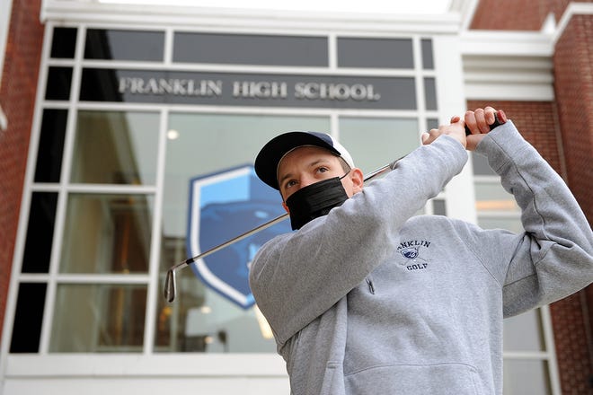 Franklin High School senior Jack Paterson at the high school on Dec. 16, 2020. He was named the Hockomock League golf MVP.
