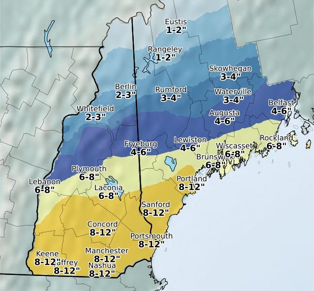 The Seacoast New Hampshire and southern Maine region is expected to get between 8-12 inches of snow during this week's winter storm.