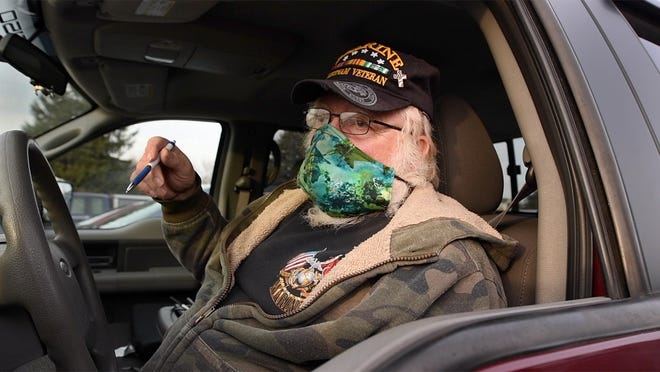 Donald Strickler, 72, of Glen Rock is a Marine waiting in line who was in the thick of combat in the Vietnam War. He said that he has worked since he was 13 years old and the pandemic was the first time he ever "had to do anything," referring to receiving assistance at the The York County Food Bank Emergency Food Hub.