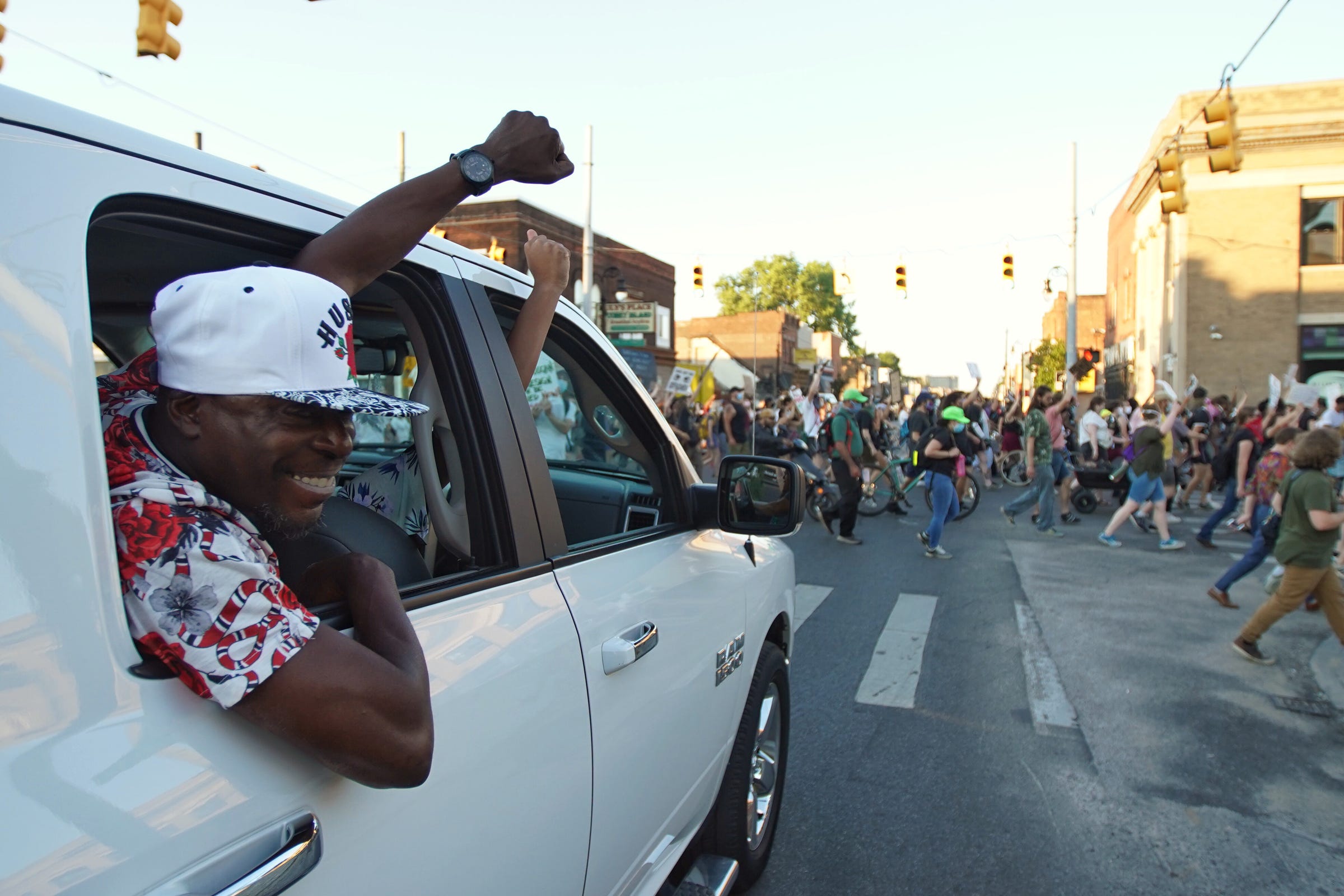 Protesters march in southwest Detroit neighborhood on Monday, June 29, 2020.