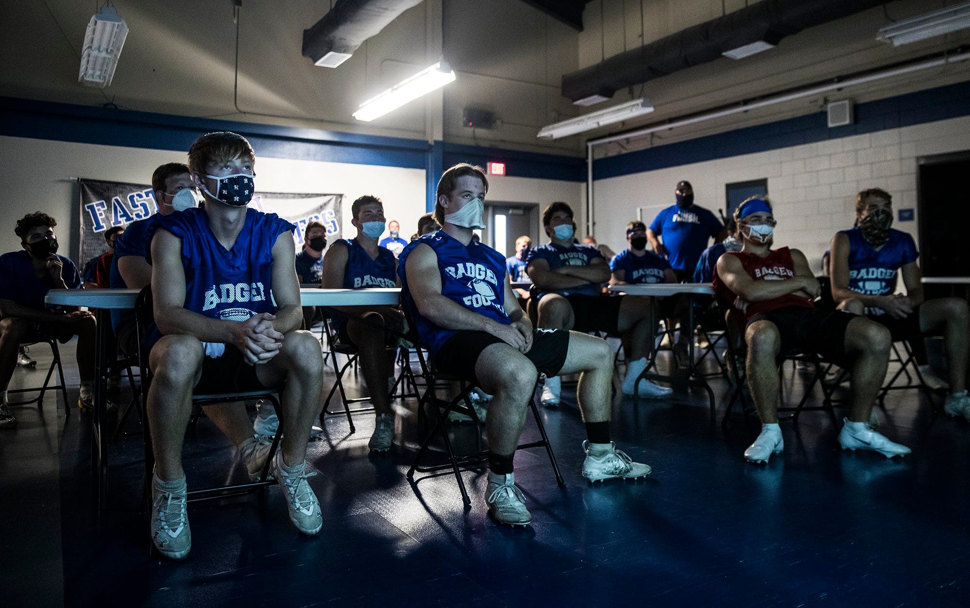 Lampasas  High School football started their practice on Monday, August 3, 2020, by watching film and running drills on their campus as they prepare for the football season during COVID-19.