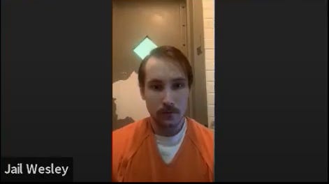 Joseph Morrison, 26, of Munith appears Dec. 18, 2020, in a video conference court hearing through Jackson County's 12th District Court.