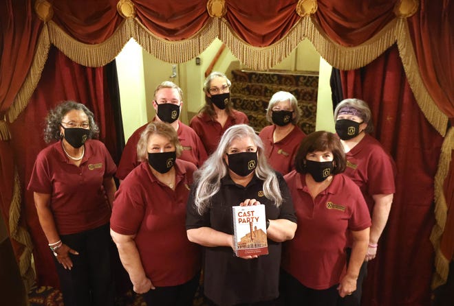 Ellen Edge, clockwise from back left, Whit W. Grace, Kim Strong, Rhonda Collins, Vickie Snider, Carol Burdison, Cindi Maglothim, Elena Ross authors of The Cast Party, a
collection of southern recipes the crew at the Orpheum uses to feed the cast of traveling theatre groups.