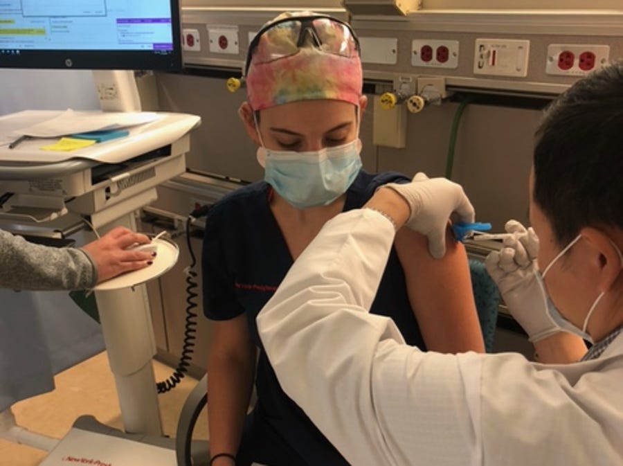 Kelsey Palatiello of the Medical Intensive Care Unit at New York-Presbyterian/Weill-Cornell says she couldn't have gotten through the past year without "the wonderful team I work with" and "my incredibly supportive family."