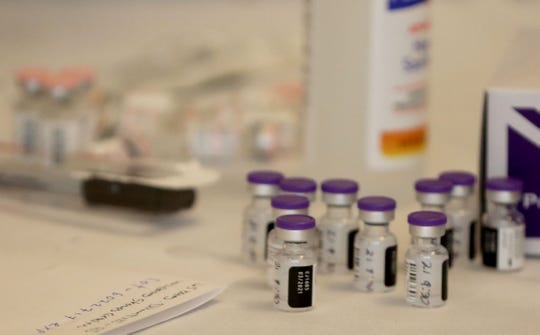 Vials of the COVID-19 vaccine at the Hebrew Home at Riverdale in the Bronx, N.Y. Dec. 21, 2020. The home, which began vaccinating their residents on Monday, received enough doses of the Pfizer vaccine to vaccinate all 600 of its residents, which it plans to do over the next three days.